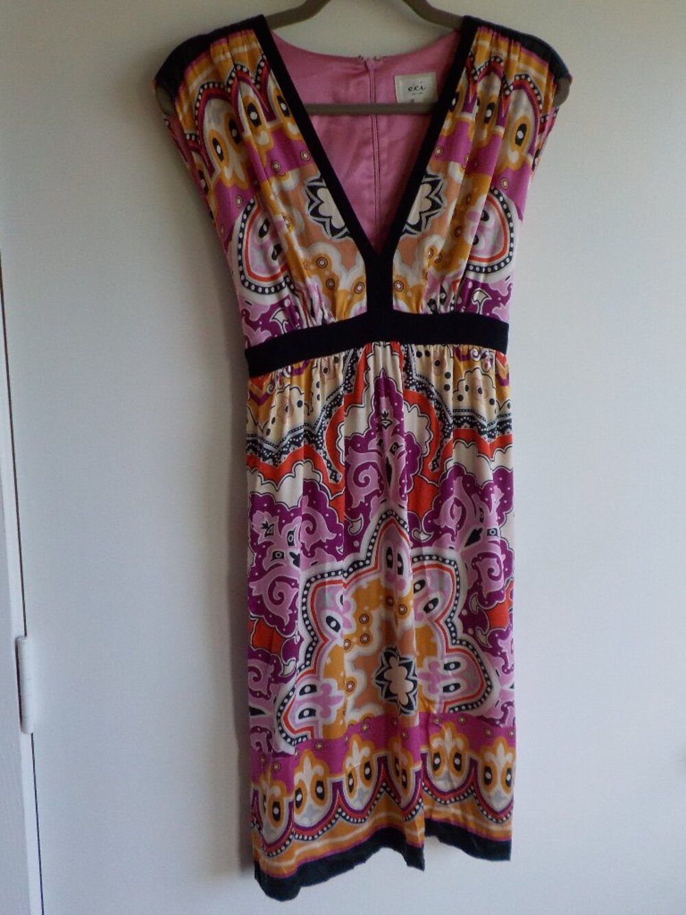 Eci New York Dress - size 4 - Y2K Boho Sleeveless Multicolor V-neck (2131)